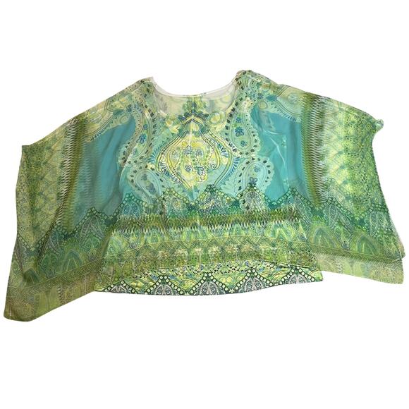 One World Chiffon Overlay Blouse w/ Tank Size 14/16 Paisley Boho Hippie Fairy - Picture 2 of 7